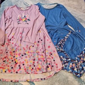 Sunshine Swing Girls Size 8 Long Sleeve Dress Bundle Floral Stars Unicorn